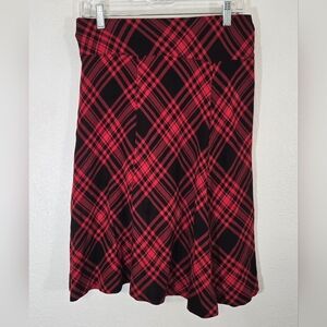 Chaps Red/Black Plaid A-Line Skirt Flared Knee Length Career Holiday Church, M